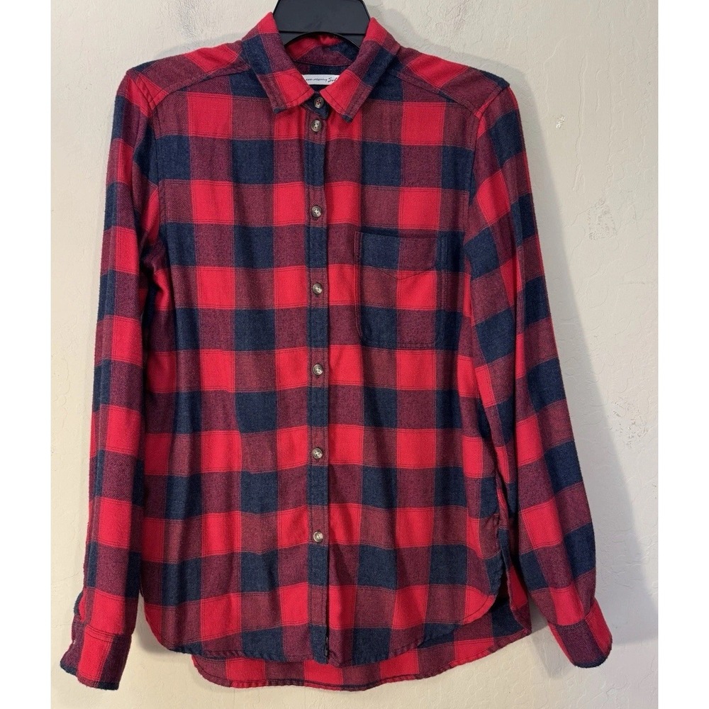 American Eagle Shirt Women S Button Up Boyfriend Fit Ahh-Mazingly Soft Red Plaid